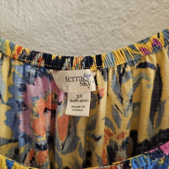 3X Yellow Floral Babydoll Tiered Top Terra & Sky Plus Size - Picture 3 of 7